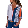 Fashion Clothing Women's Stripes Button Down Shirts Roll-up Sleeve Tops V Neck Casual Work Blouses