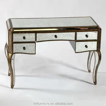 Mr 401051c Antique Gold Distressed Mirrored Dressing Table