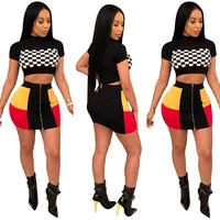 

Wholesale TA7023 sexy plaid crop top and skirt women two piece outfits