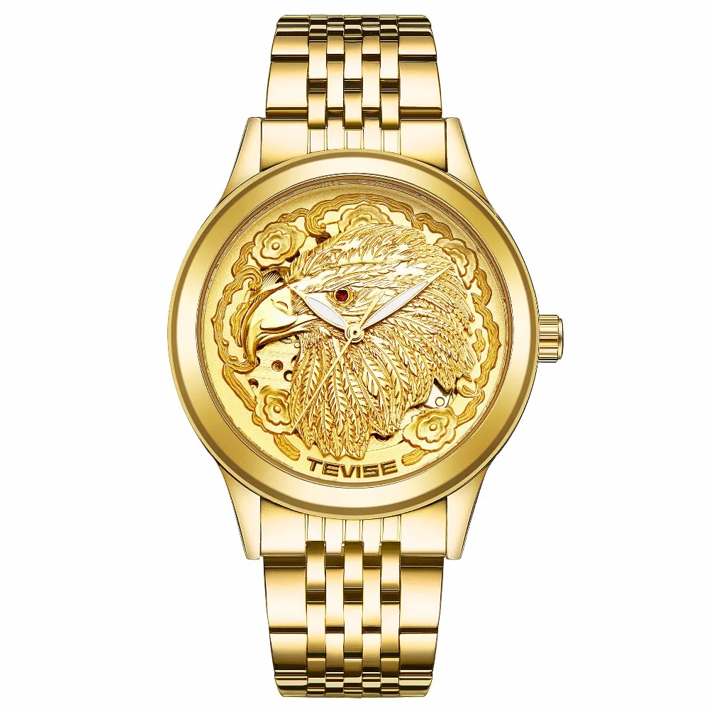 

TEVISE 9006 Unique Gold Watch Men Mechanical Wristwatch With Vivid Eagle Dial, 3 colors for you choose