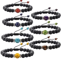 

7 Chakra Gemstone spiritual beads Men&Women Lava stone Stretch Diffuser Bracelet