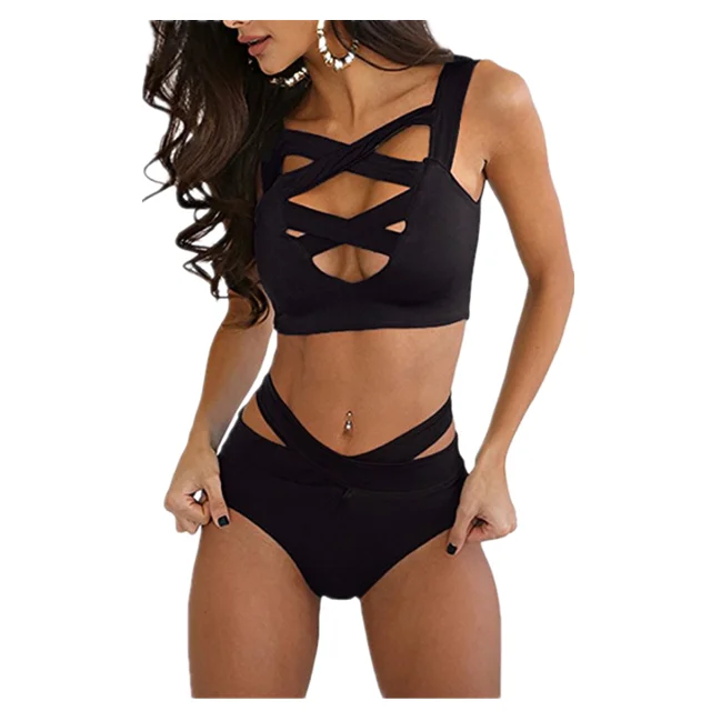 

Accept Custom Colorful Cross High Waist Ladies Bandage Bikini Swimwear Beachwear Sexy, Printed