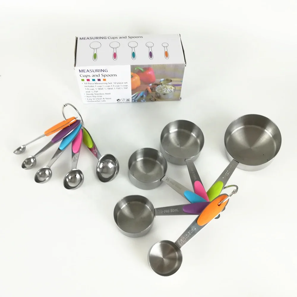 Amazon 2019 10pcs Stainless Steel Measuring Cups and Spoons Set/Baking Measuring Cups