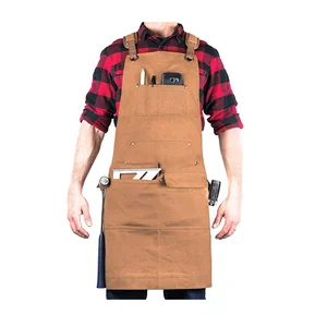 Image of High-quality Durable Heavy Duty Waxed Garden Canvas Cross-Back Straps Work Apron with Tool Pockets