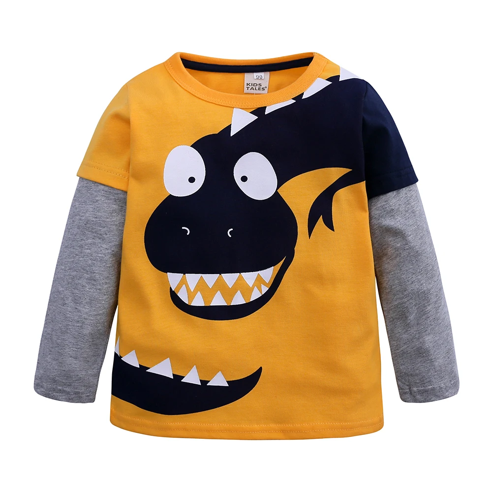 

Round neck cartoon dinosaurs boys t shirt baby long sleeve clothes children's t-shirts, As picture