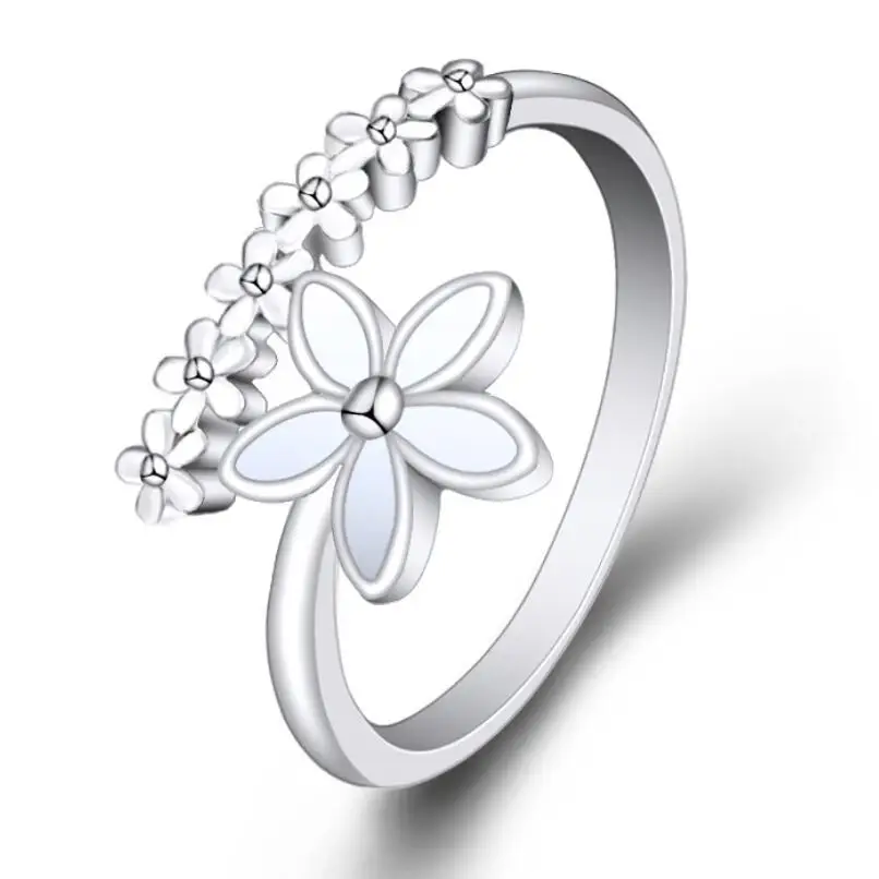 

Small fresh fashion flower ring Mori glaze white flower index finger ring adjustable