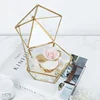 rose gold glass crystal Vases ring jewelry box gifts copper decorative metal pyramid trinket storage ring box geometric