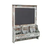 Rustic Dark Brown Wood Wall Mounted Mail Sorter Key Hook Organizer Rack w/Memo Bulletin Chalkboard Sign