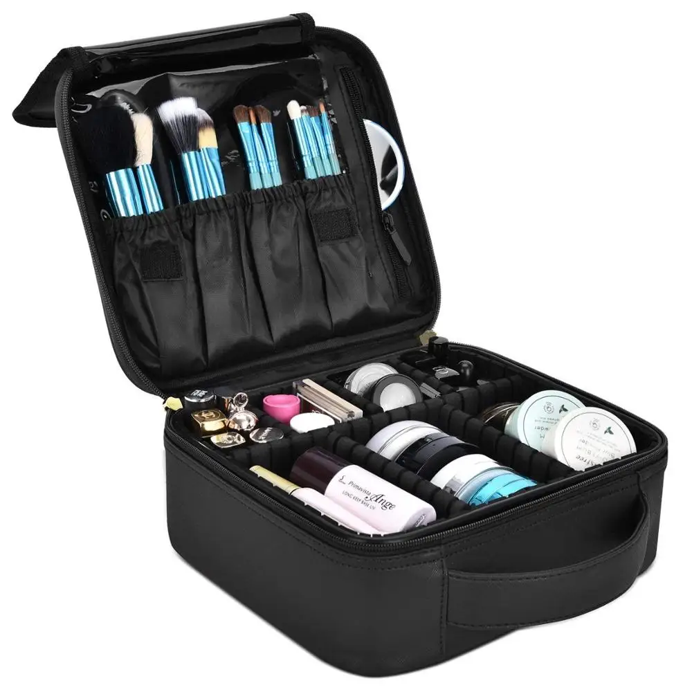 

Lokass PU Leather Patent Popular Black Makeup Bag Organizer Travel Pouch Cosmetic Bag Case For Women For Girl