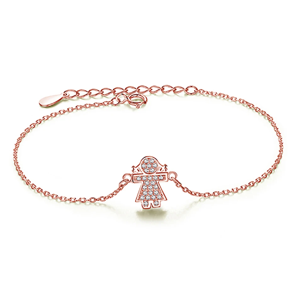 

Rose Gold-Color Girls Charm Bracelet Crystal Love Heart Women Bracelet Wholesale 925 Sterling Silver Jewelry