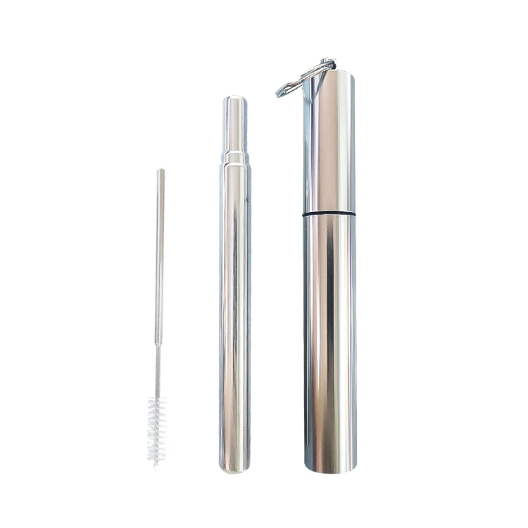 

Amazon Top Seller 2019 Foldable Bar Gadget Retractable Food Grade Material 304 Stainless Steel Straws With Cleaning Brush