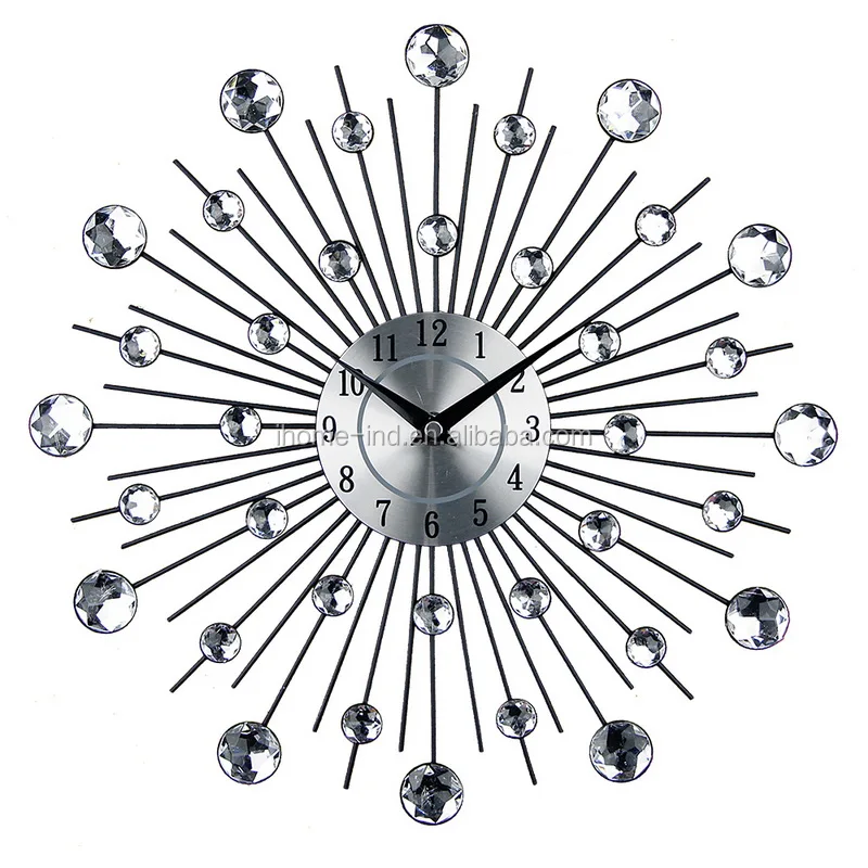 

Decorative Crystal Clock 33cm Luxury Modern Diamond Large Metal Clock Mirrors Decor Wall Clocks