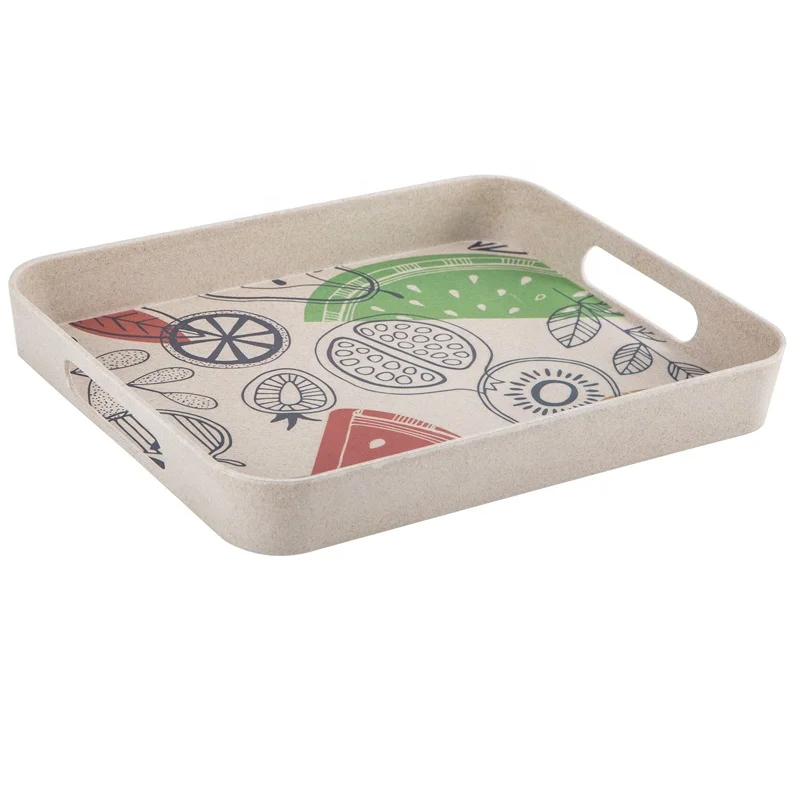 
Customized eco-friendly square bamboo fiber serving tray with handle 