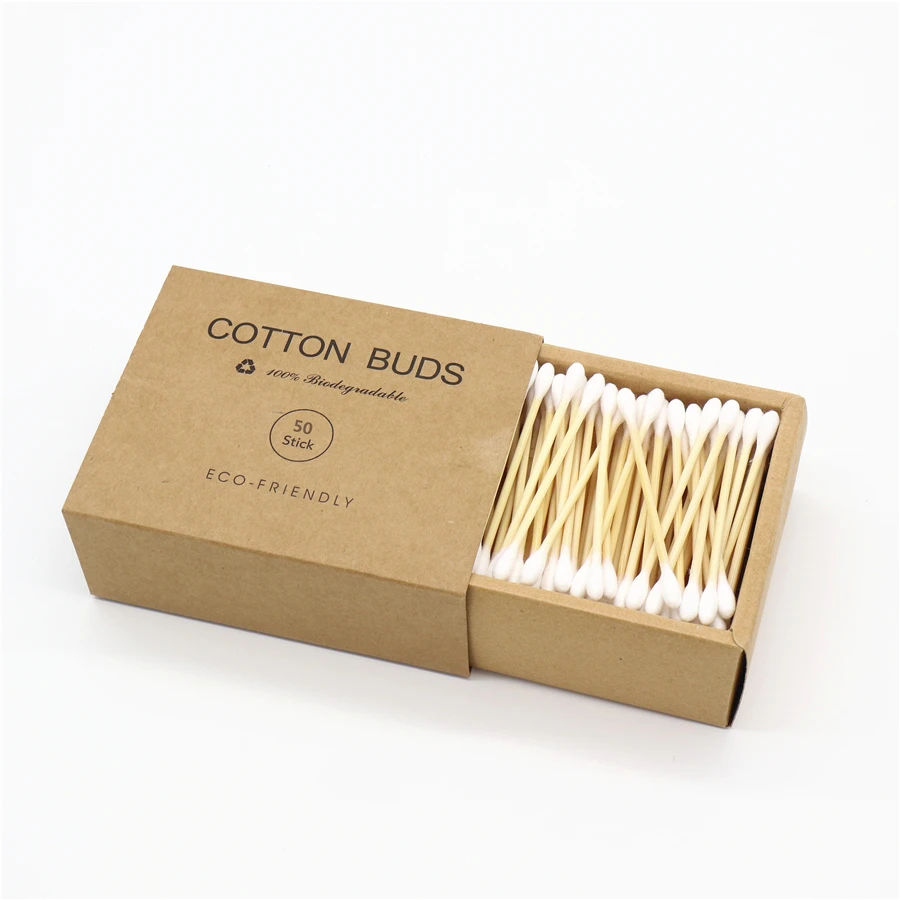 

Ear cleaning double heads bamboo cotton buds in eco-friendly paper box, White