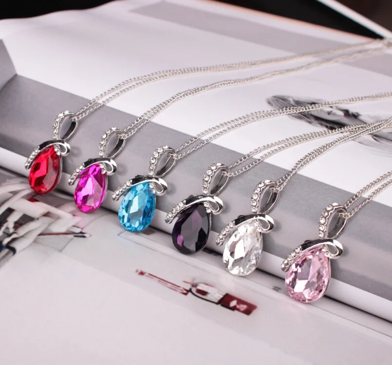 

Wholesale in stock Korean style pendant angel tears crystal pendant necklace