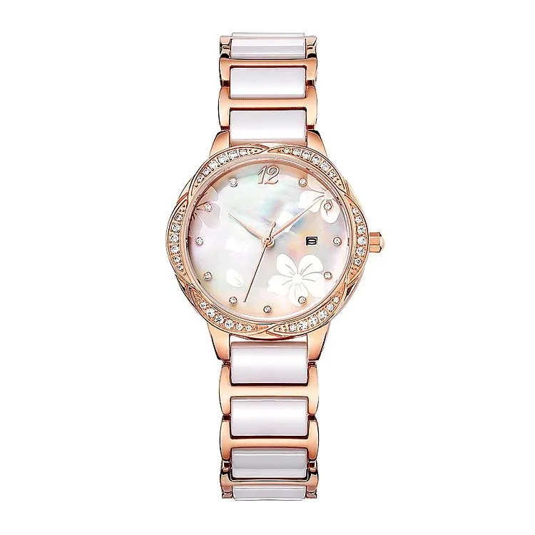 

Stainless Steel Womens Watch Fashion Design luxury white ceramic watch, Gold