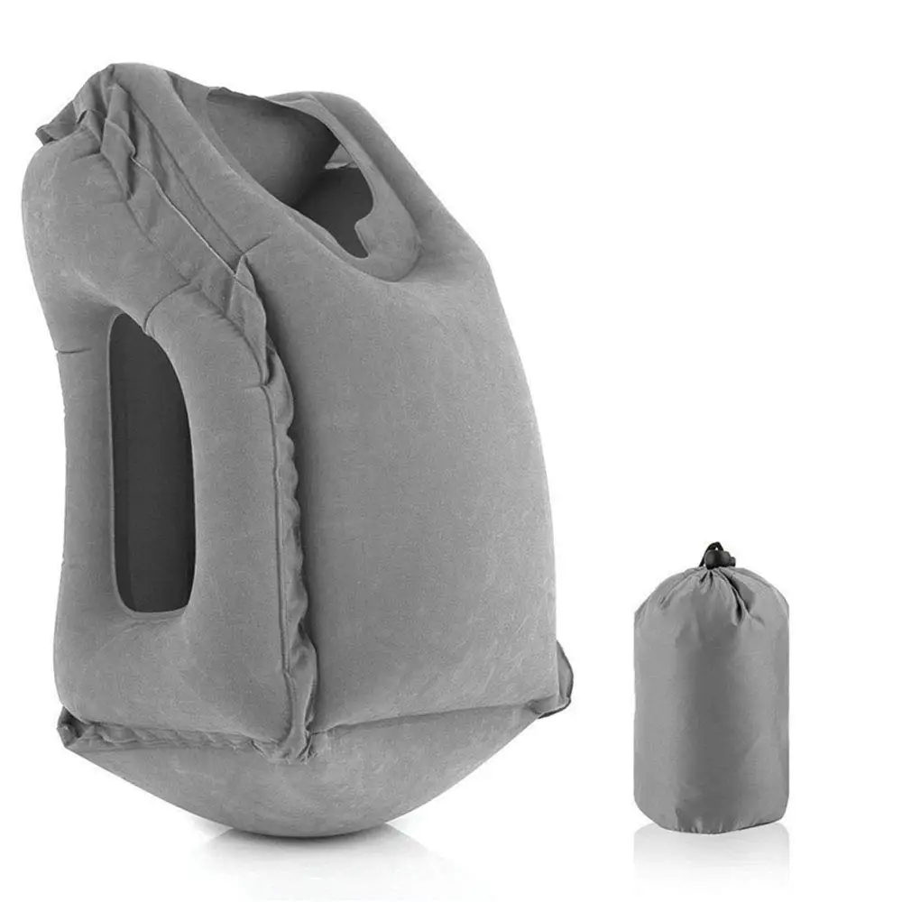 Ynport Inflatable Travel Neck Pillow Portable Velvet U Shaped Pillow for Airplanes,Car,Train,Office Napping with Carry Bag
