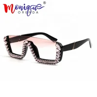 

2019 Square Sunglasses women Brand Designer Half frame Luxury Rhinestone Sun glasses Men retro vintage shades for women UV400