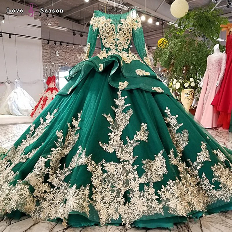 

Jancember LS64219 Beautiful popular emerald long sleeve beaded organza ball gown prom evening dresses