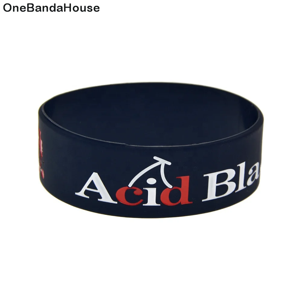 

25PCS 1 Inch Wide ACID Black Cherry Japanese Visual Rock Band Silicone Bracelet for Music Fans Gift, Black, white