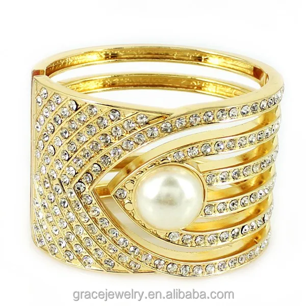 

Big Pearl Pave Crystal Gold Cuff Bangle For Women, N/a