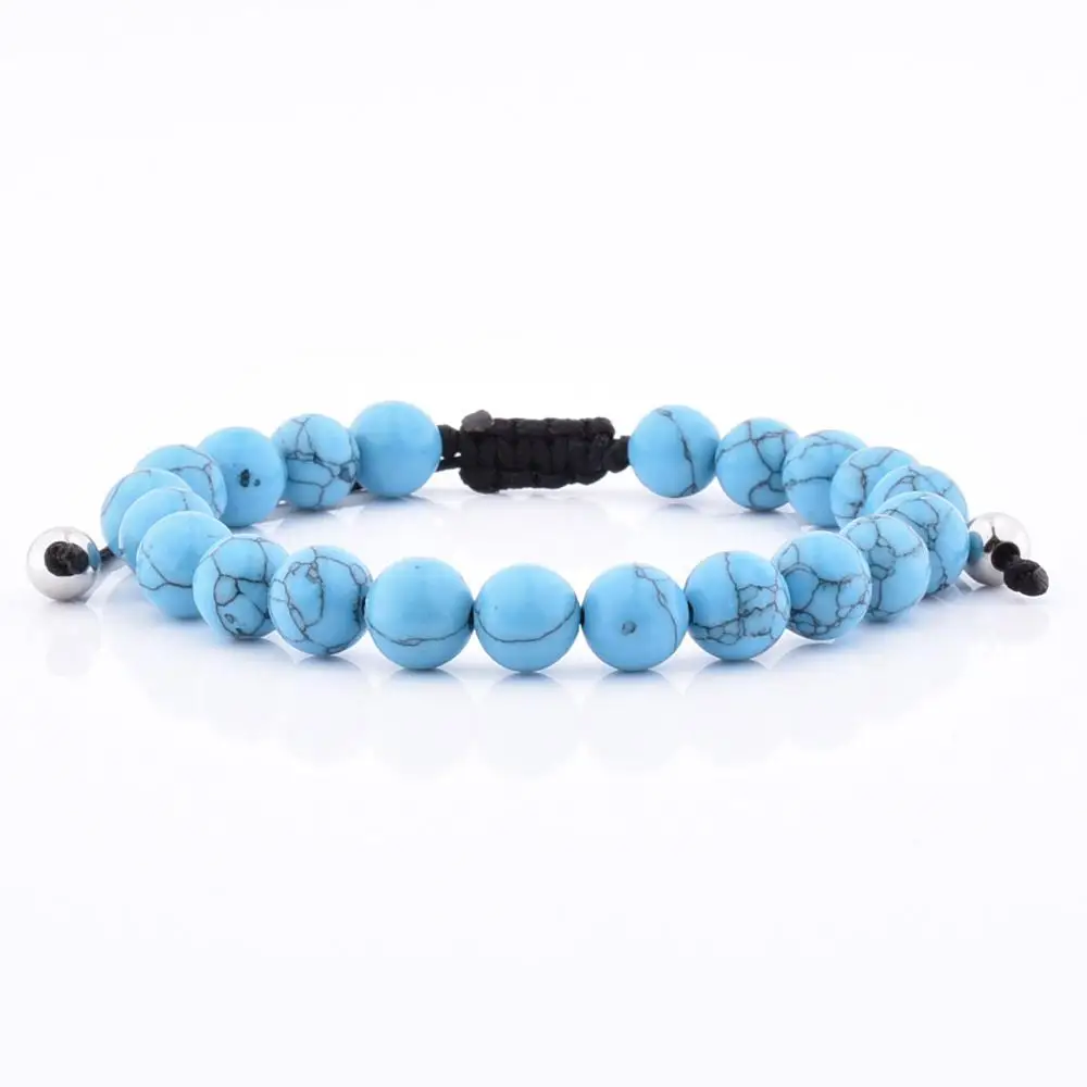 

Blue Turquoise Bead Macrame Bracelet Stretch Jewelry For Mens Beaded Gemstone Bracelet