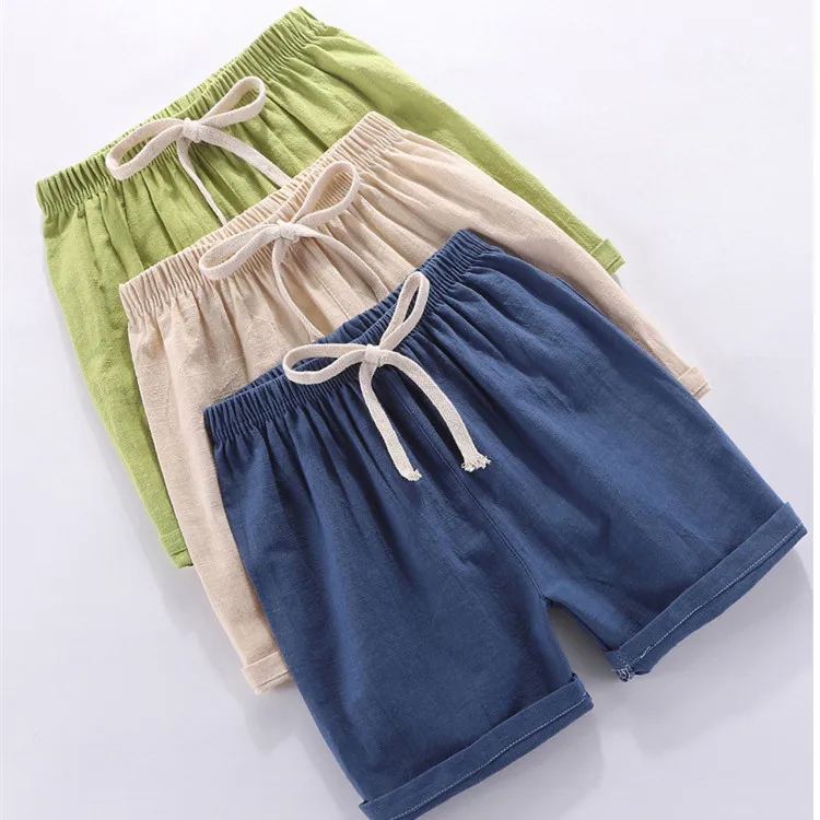 blank color cotton linen baby boys shorts summer clothes factory price