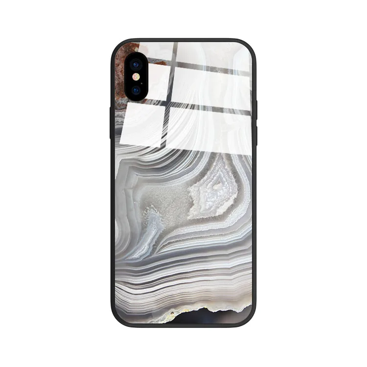 

2018 New Product Agate Pattern Cell Phone Case Tempered Glass Cover for iPhone X 8 7 6 6s Plus, Black outside border + customized background