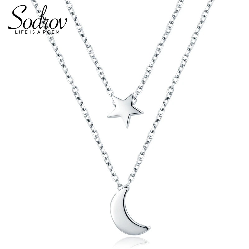 

Star Moon Pendant Necklace 925 Silver Female Fine Jewelry HN022 Personalized