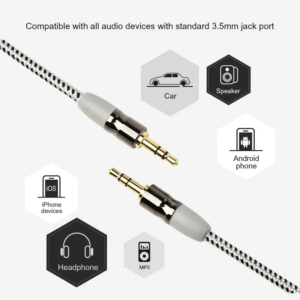 3.5mm Universal Auxiliary Audio Stereo Jack Cable Cord For All 3.5mm