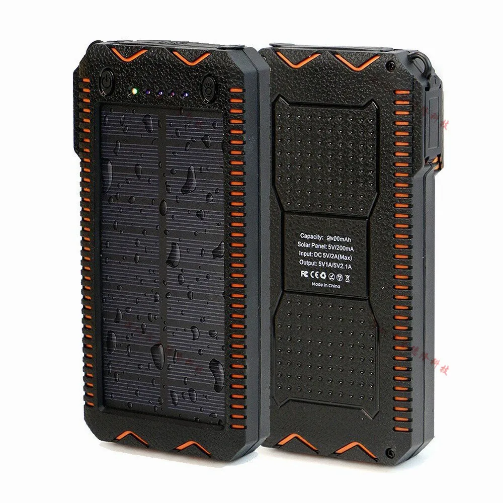 

New Design Portable Outdoor 20000mAH Capacity waterproof solar panels power bank charger with Cigar Lighter for mobile phone, Balck bule orange