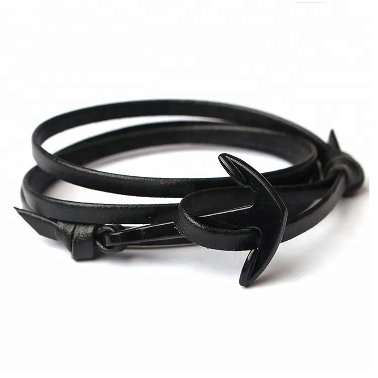 

EAST QUEEN Wholesale Hot Selling Fashion Unisex Alloy PU Leather Anchor Bracelets, Red;black;wine;brown;green;blue;etc.