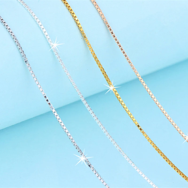 Pure 925 Sterling Silver box Chain For Woman 40cm/45cm Chain Necklace Gold rose gold chains