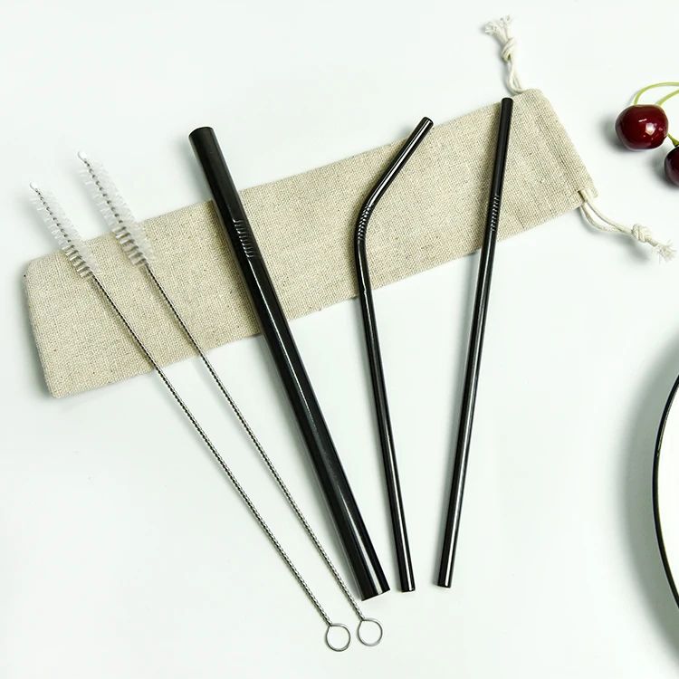 

Food Grade Reusable Food Grade Black Stainless Steel 18/8 Straw Set, Customized