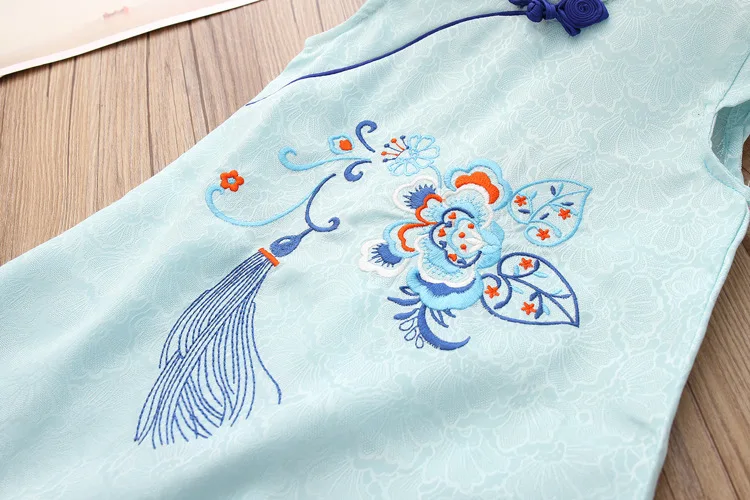 
Chinese dress qipao children summer jacquard cotton embroidered girl dress ethnic style cheongsam dress kids 