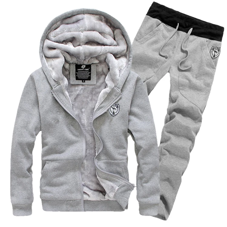 

Thick Fur Fleece Sportswear Outwear Warm Casual Sweatshirt Men's Hoosie set