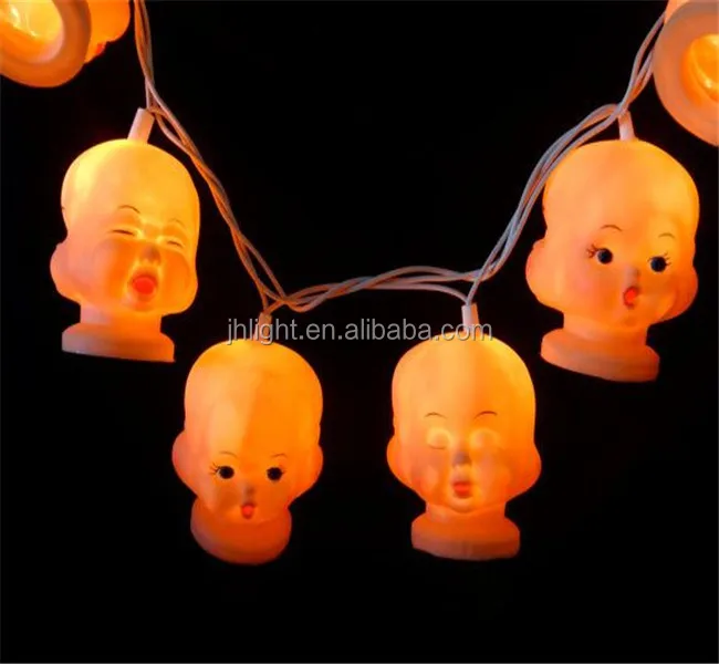 Delightfully Creepy Baby Doll Head Halloween String Lights Ornament /Unique Halloween Decorative String Lighting