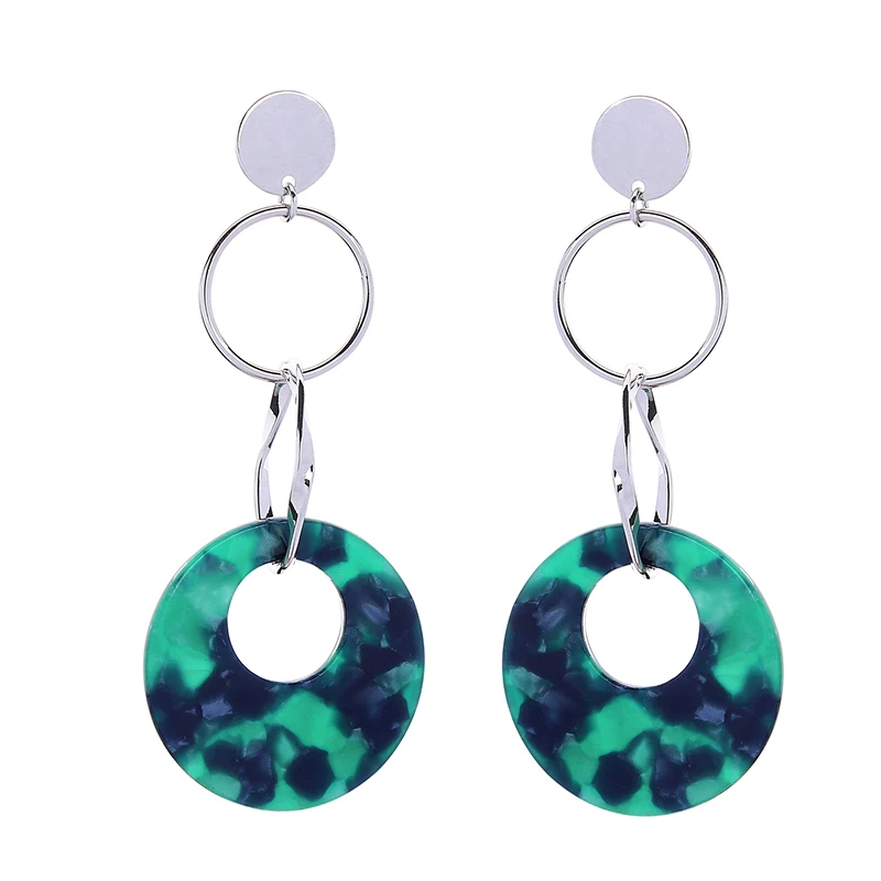 

ed01841c Silver Jewelry Simple Earring For Women Green Acrylic Imitate Tortoiseshell Earrings, Gold