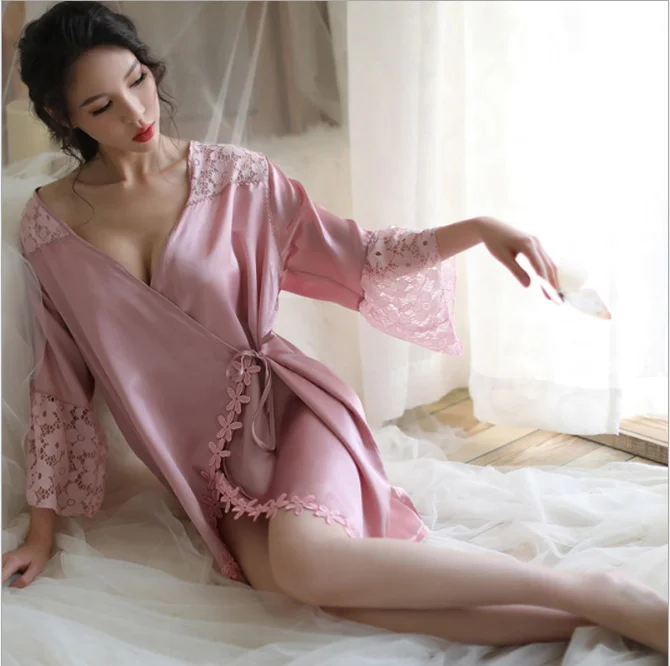 Elegant robe femme victoria secret lingerie sexy kimono sleepwear