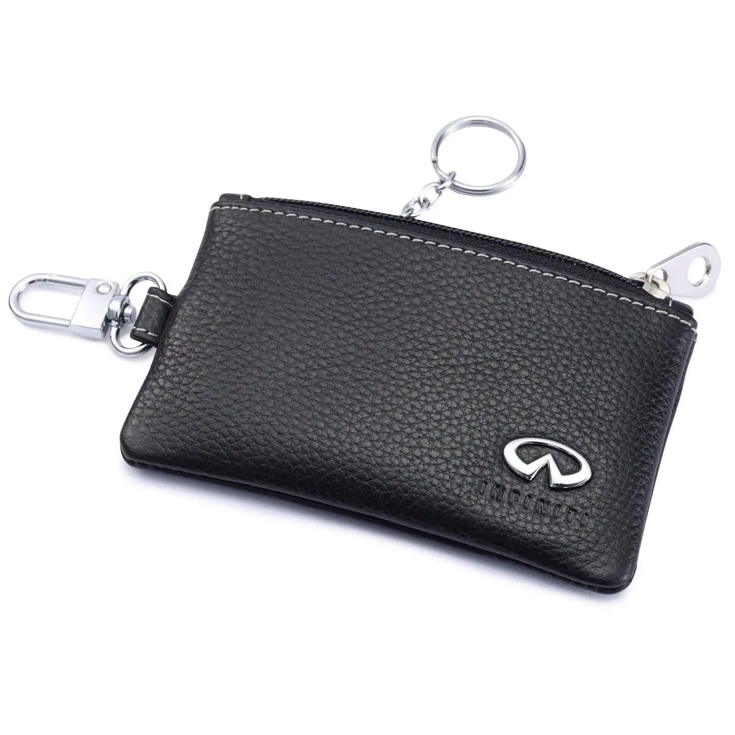 Infiniti Car Key Holder Remote Cover Fob with 1 Metal Keychain - Genuine Leather