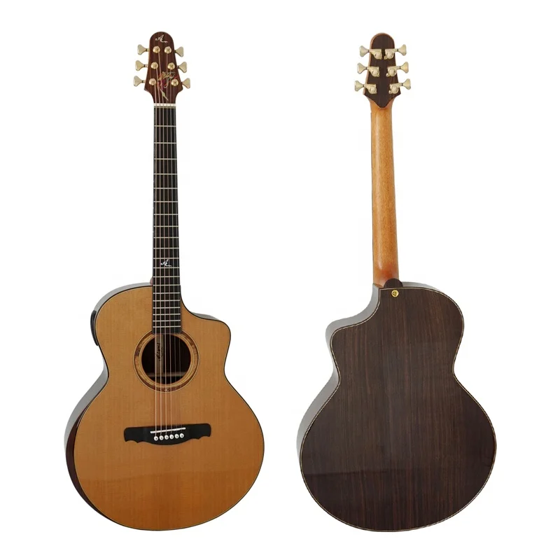 

China custom made double top all solid handmade steel string folk acoustic guitar string instruments for sale