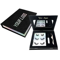 

Custom Mirror False Eyelash Packaging Box Magnetic 3 Pairs Real Mink Eye Lash Extension Kit With Lashes Applicator and Glue
