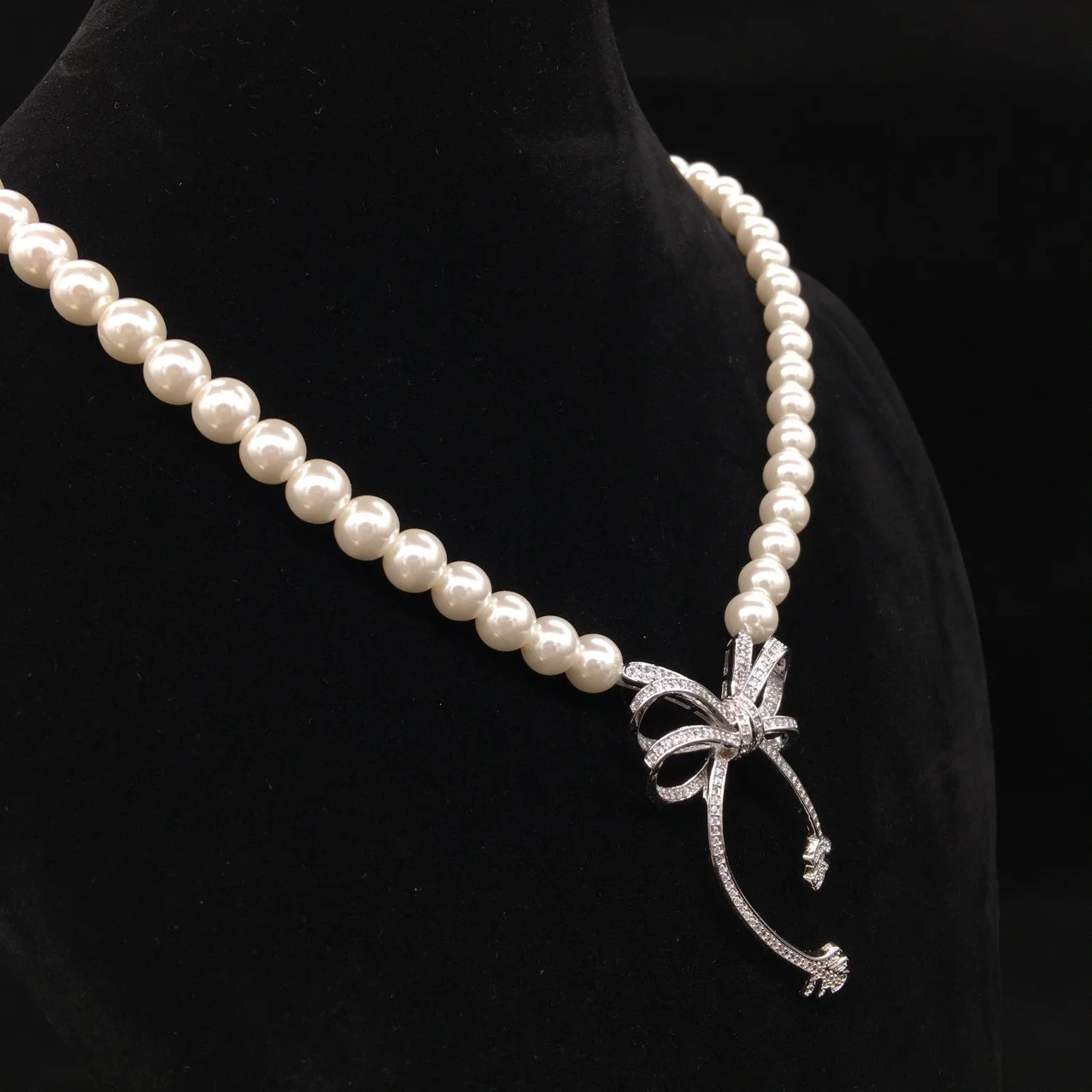 Bowknot design necklace glass pearl women necklace