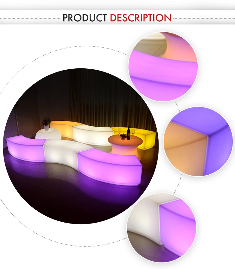 Curve led light commercial bar high table and chairs