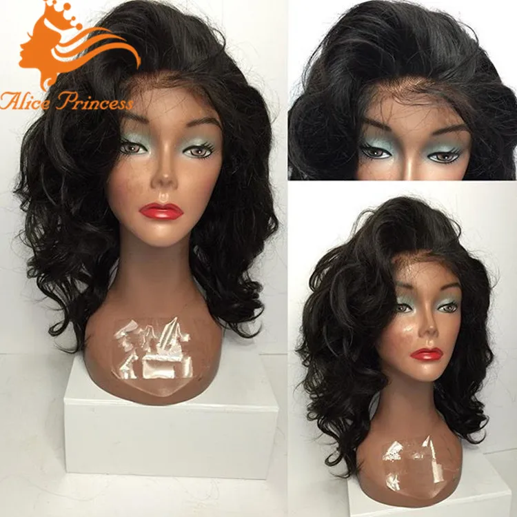Virgin human hair short bob style lace front wig brazilain wavy bob wigs with baby hair