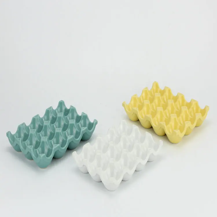 Square shape colorful ceramic egg holder tray for camping set