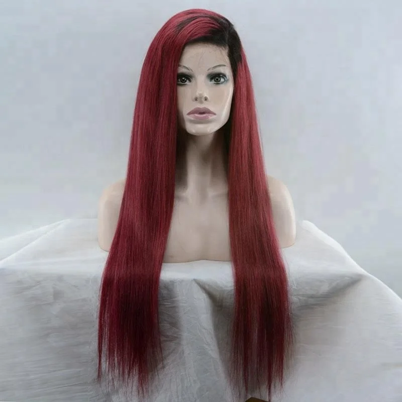 

Straight style100% virgin human hair 1b burgundy glueless full lace wig with baby hair For Black Women, N/a