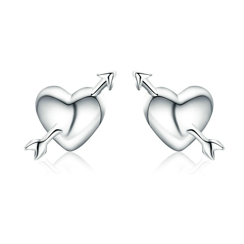 Sederhana Silver S925 Hari Valentine Cinta Pribadi Jantung Panah Stud Anting-Anting