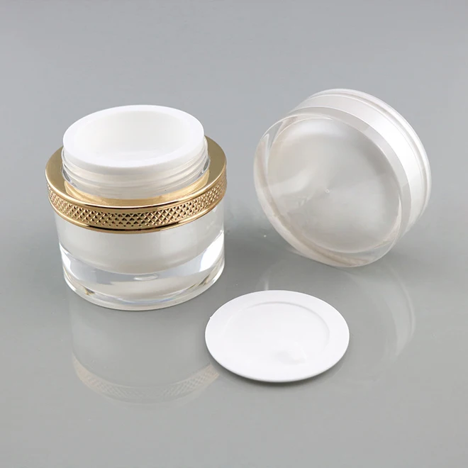 50g high grade double wall round white or gold cosmetics face cream empty plastic acrylic container for skin care packaging