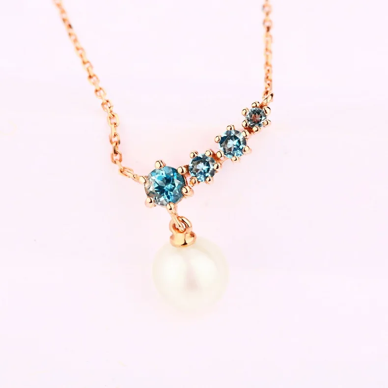 

14K gold jewelry wholesale, dainty blue topaz pearl real gold necklace, fine gold jewelry, Yellow gold/ rose gold